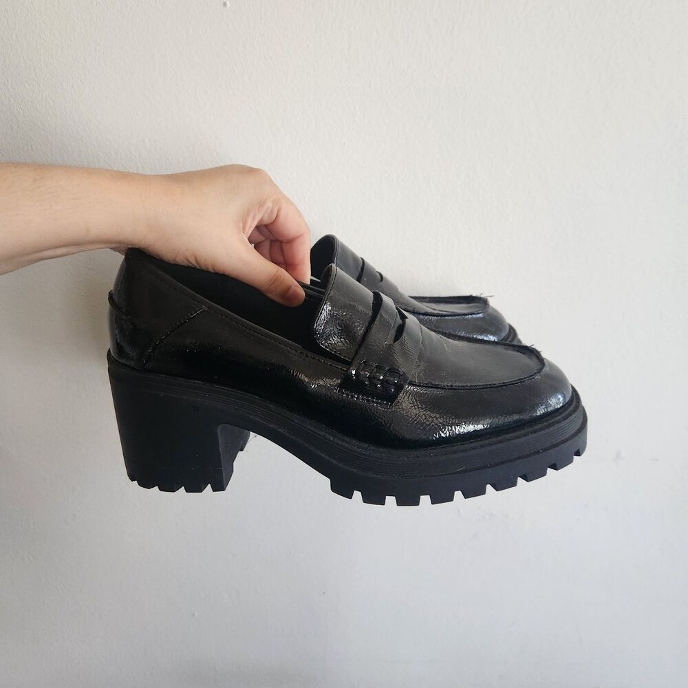Seychelles Platform Loafers Black Slip On Chunky Lug Sole Dress Shoes Academia
